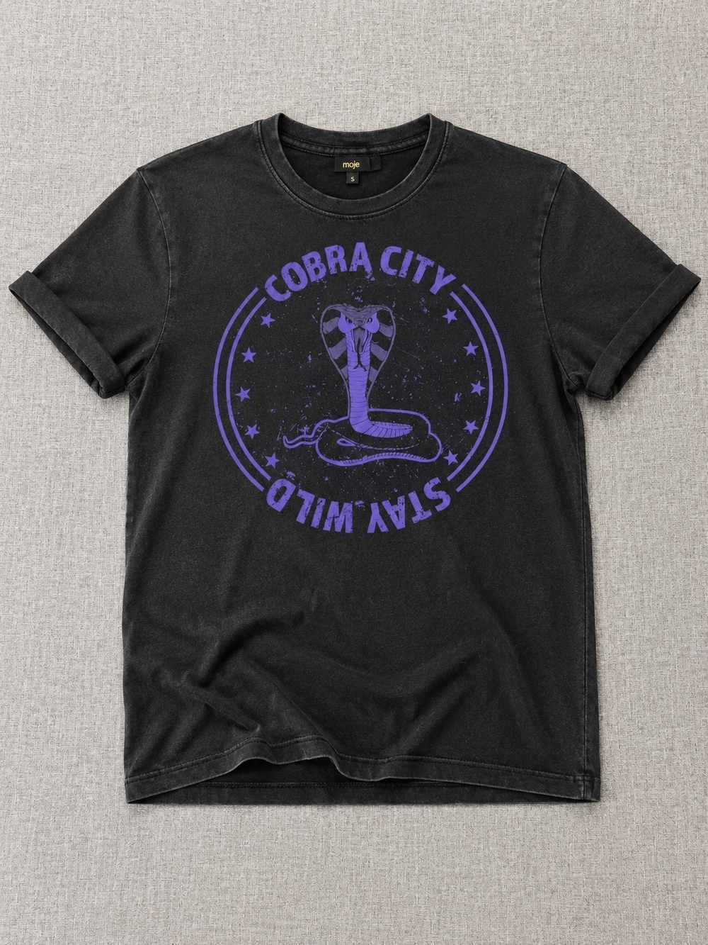 Maje Black Short Sleeve Cobra Graphic Tee with Purple Print